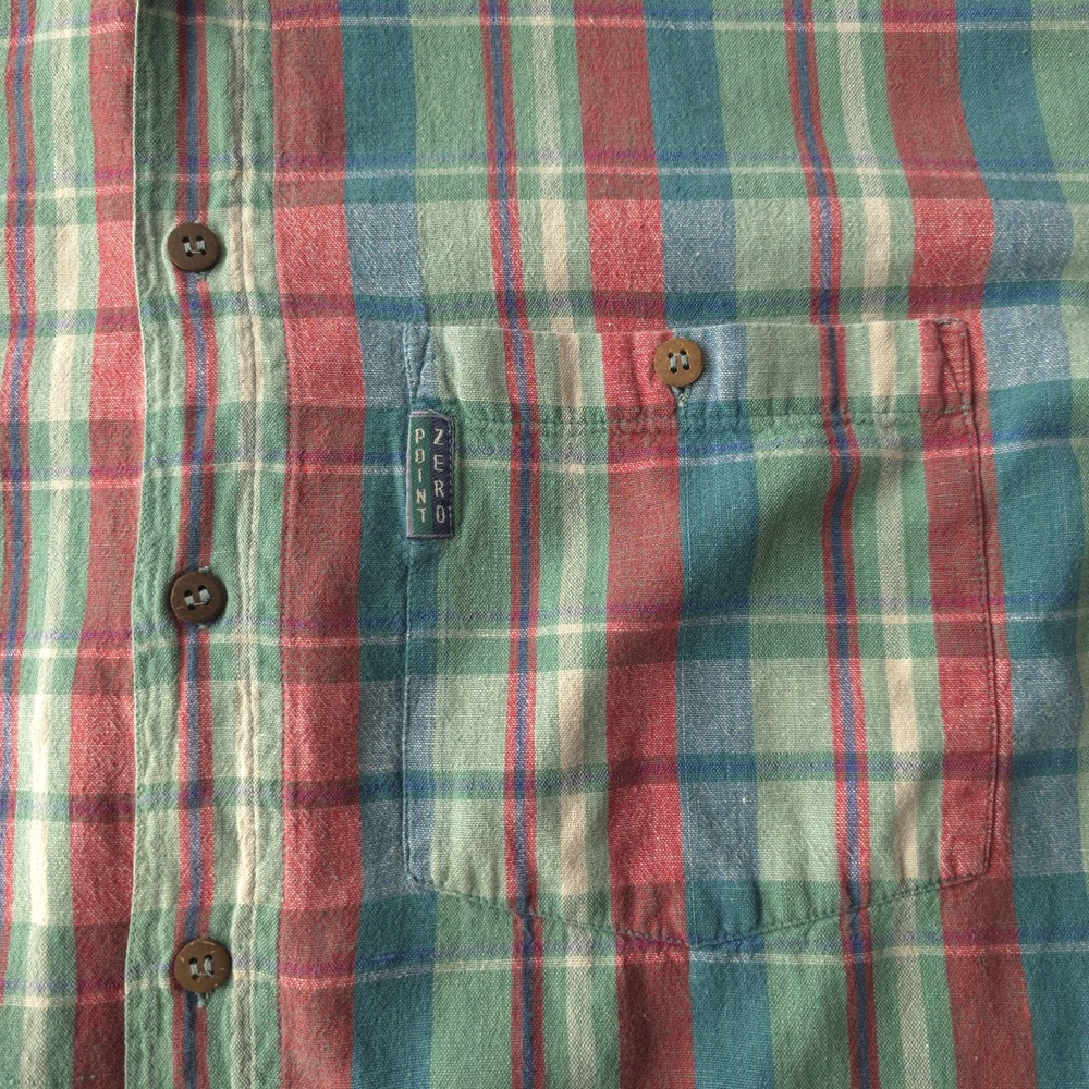 Vintage 90s Point Zero Green Plaid Button Up Shirt Large Long Sleeve - Picture 6 of 12